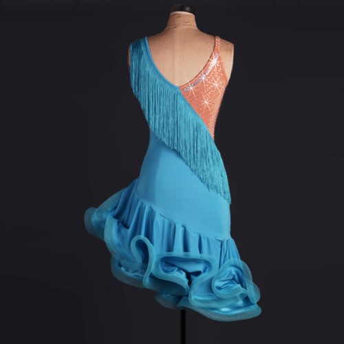 Turquoise Latin Dance Dress Women/Girls Ballroom Dance Skirts Lady/ Latin Ballroom Dancing Dresses Vestido De Baile Latino